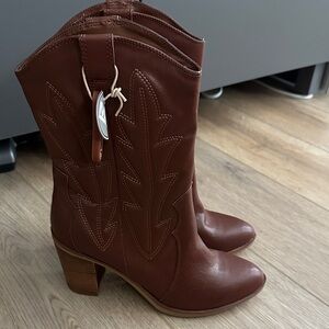 Western Brown vegan Leather Heeled Boots